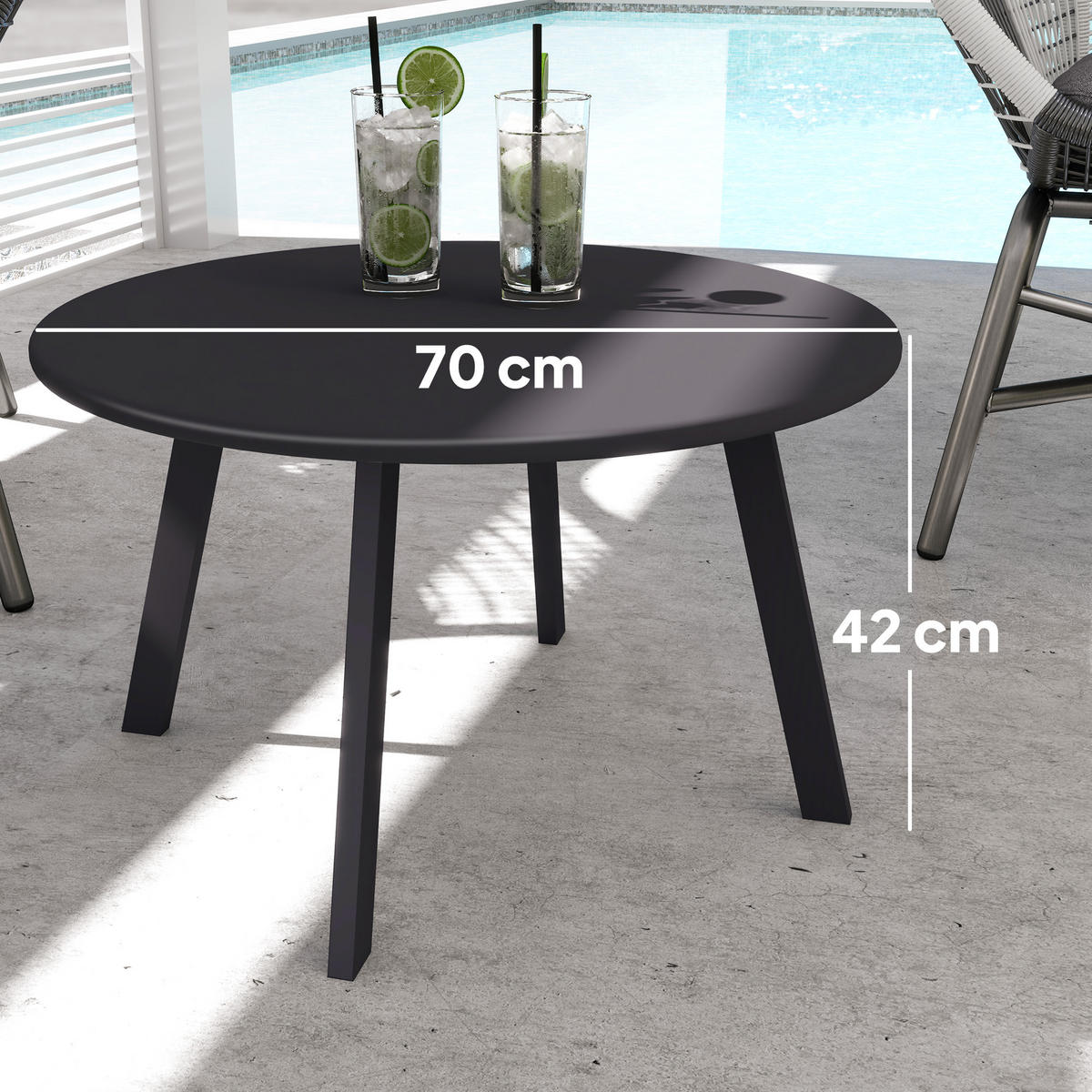 BEISTELLTISCH DE-07254 rund, wetterfest aus Metall Dunkelgrau - Dunkelgrau, Metall (70/70/42cm) - ComfortXL