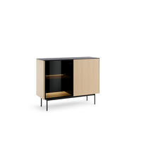 KOMMODE Rita Vincenza Eiche, zweitürige, verglaste Kommode mit LED beleuchtung - Eichefarben/Schwarz, Holzwerkstoff (107/84/39cm) - Bettso