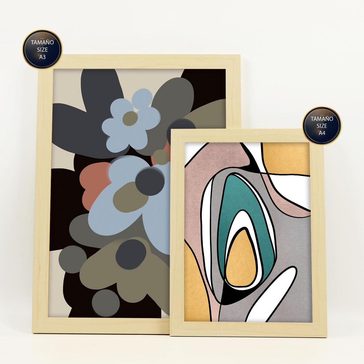 POSTER Set Mit 6 Hodgepodge Blume In Blume Zusammenfassung Ästhetische Dekorative Gemälde Für Ihr Wohnzimmer Zuhause A3 & A4 Rahmen Aus Hellem Holz - Beige, Papier (29/3cm) - Nacnic