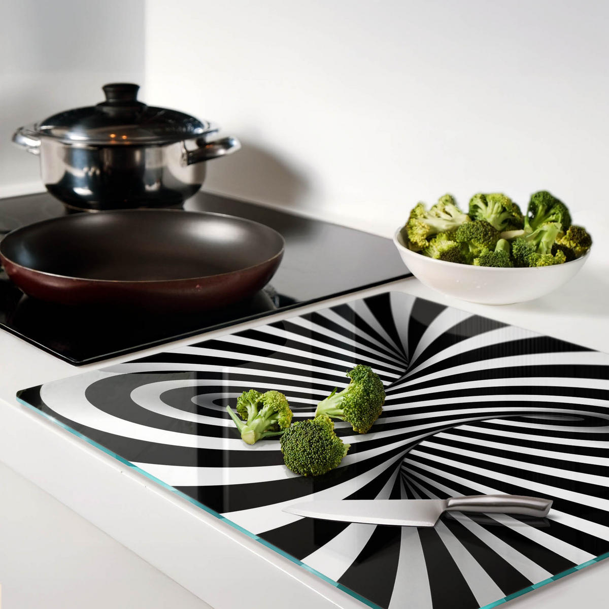 GLASPLATTE 60x52 cm Wirbelabstraktion - Schwarz, Glas (60/0.4/52cm) - TULUP