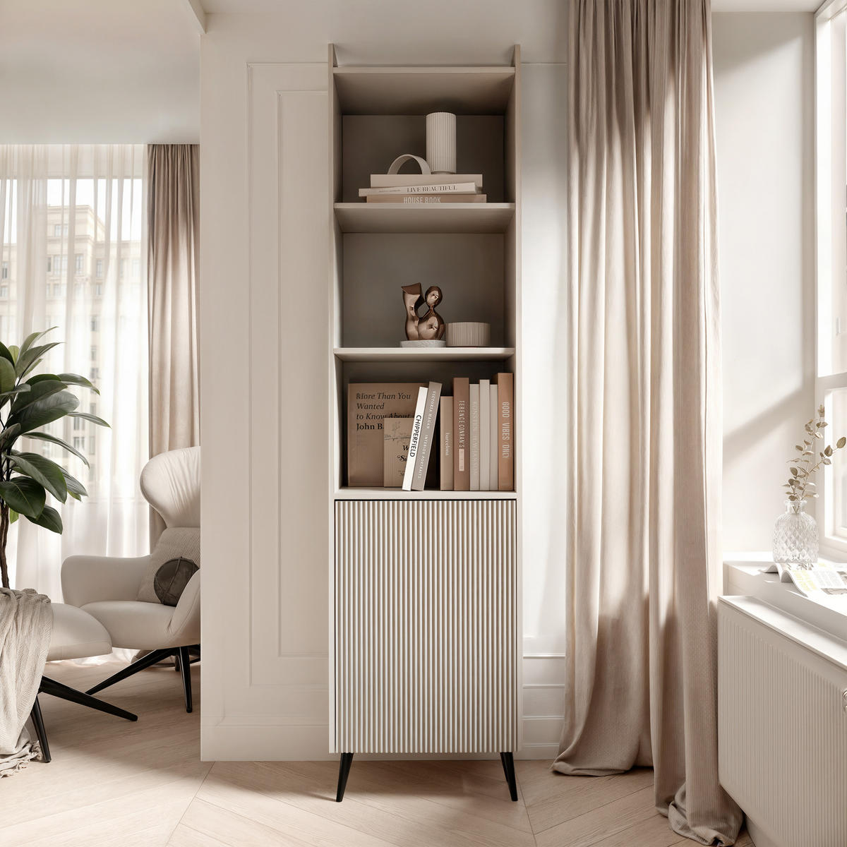 BÜCHERREGAL SCALA 52/41/180 cm, Kaschmir - Kaschmir/Schwarz, Holzwerkstoff/Metall (52/180/41cm) - Idohome