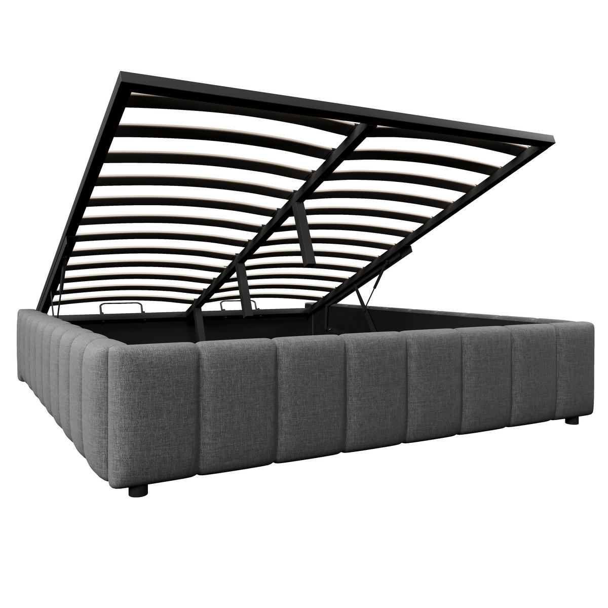 ČALOUNĚNÁ POSTEL 140/200 cm v šedé barvě s úložným prostorem ze lněné látky - šedá, kov/kompozitní dřevo (140/200cm) - CHICFURN