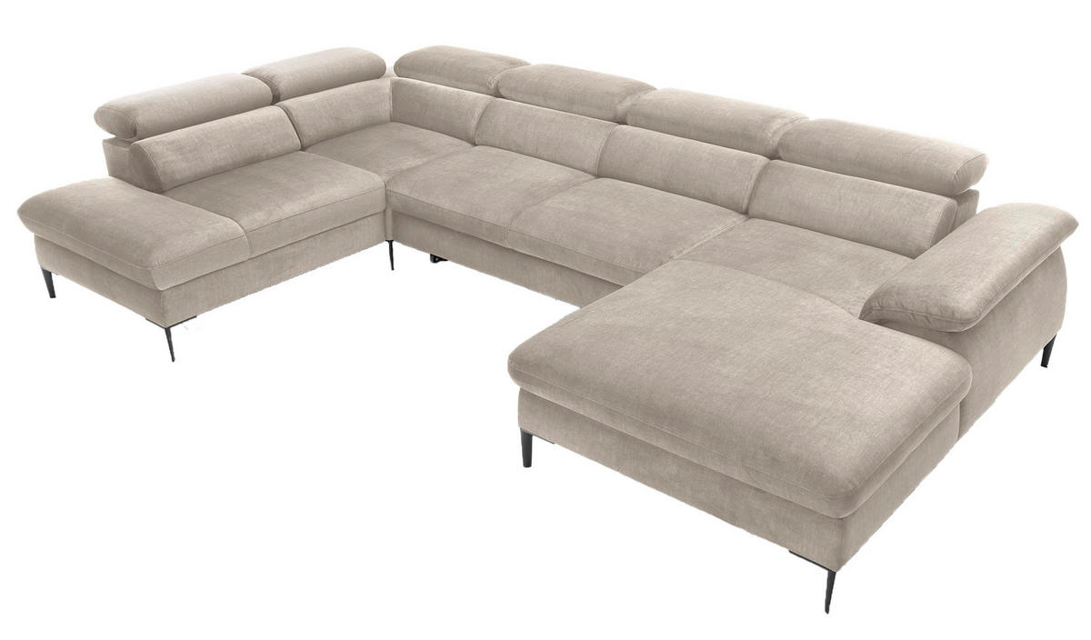 ECKSOFA U-Form 350 cm Amaro M mit Schlaffunktion, Rechts, Beige - Beige, Holz (353/214cm) - Emporius