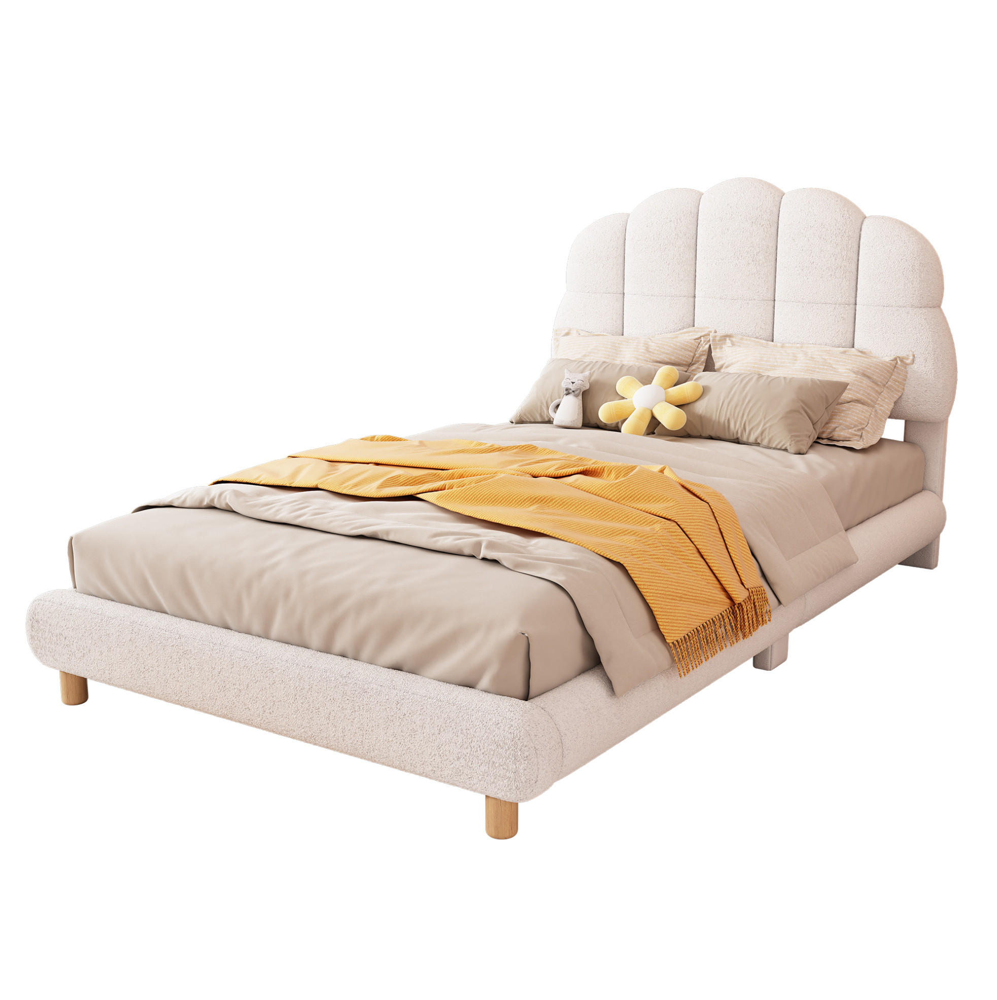 KINDERBETT 90/200 cm Weiß Kinderbett mit niedlichem Kopfteil aus Plush - Weiß, Textil (90/200cm) - OKWISH