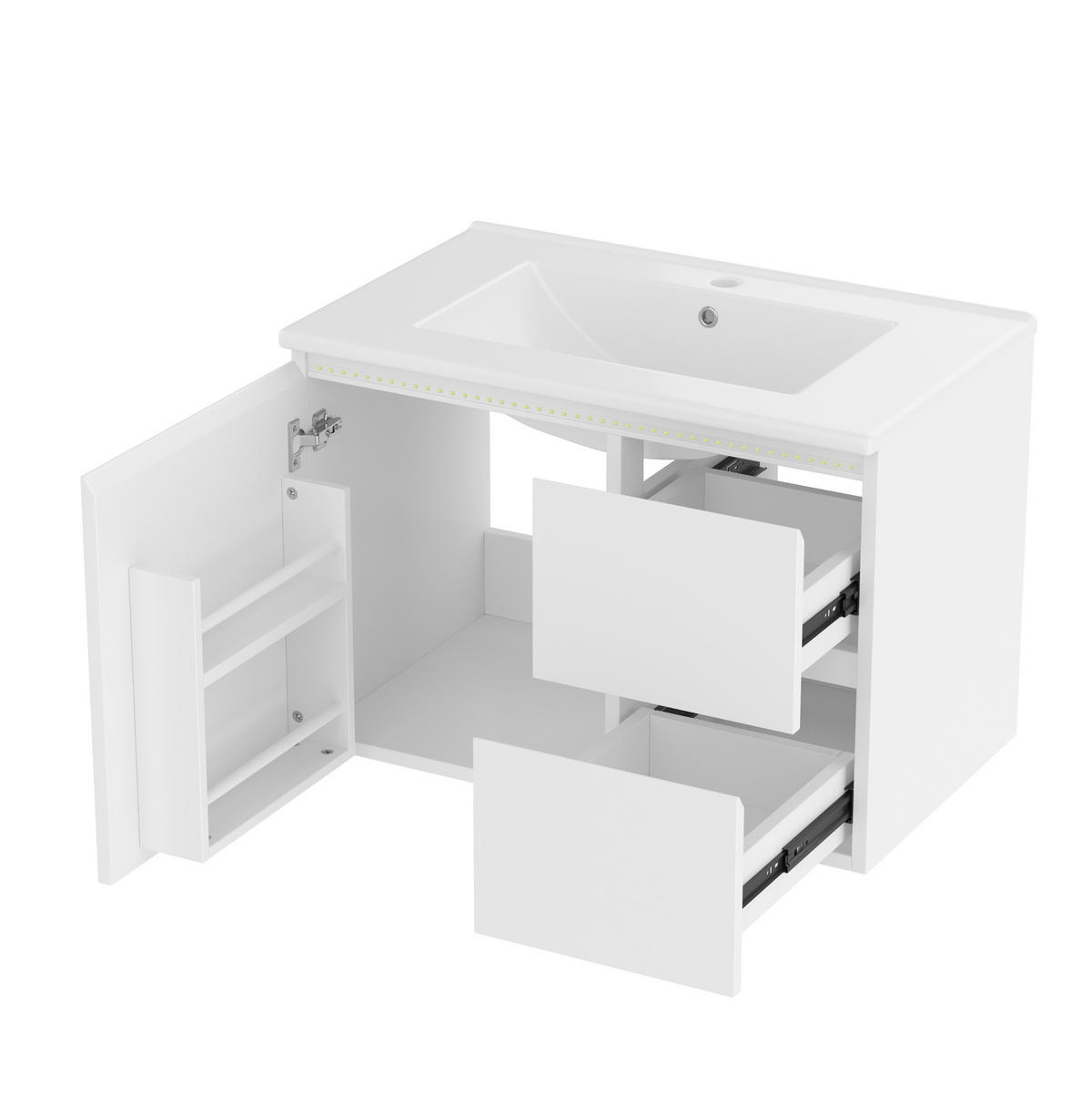 BADEZIMMERSCHRANK mit Keramikwaschbecken 76 x 46 x 50 cm Weiß - Weiß, Holzwerkstoff (46/50/76cm) - Beauniv