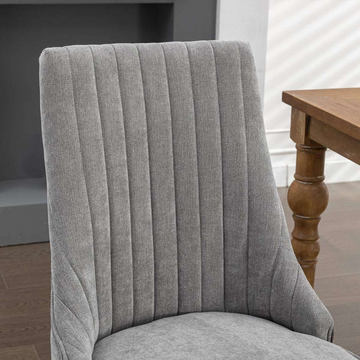 ESSZIMMERSTUHL 2er-Set aus Leinen mit Holzbeinen, Grau - Grau, Textil (64/95.5/50cm)