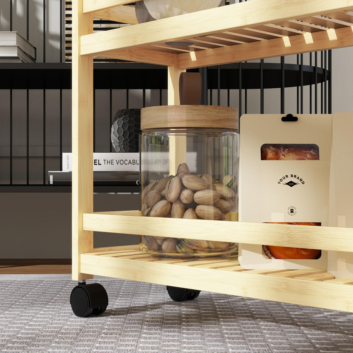 KÜCHENWAGEN Aus Bambus, PLATZSPAREND MIT 4 ROLLEN, Für Küche Und Wohnzimmer - Naturfarben, Holzwerkstoff (20/75/55cm) - Rolipo
