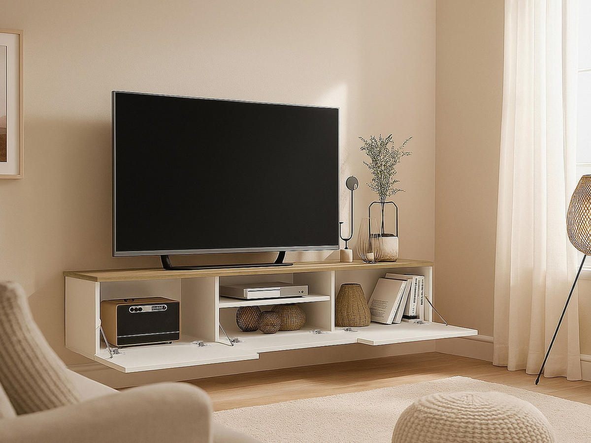 TV-HÄNGESCHRANK - 180 cm x 29.5 cm - Holz, Platte - Naturfarben Hell, Weiß - LOTULA - Naturfarben/Weiß, Holz (180/31.3/29.5cm) - Vente-Unique