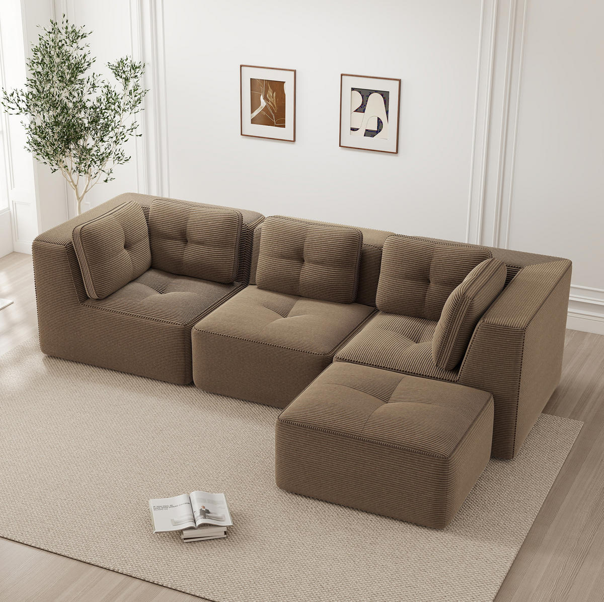 ECKSOFA modular ohne Aufbau Cord Brown - Braun, Kunststoff (177/297cm) - Meubliv