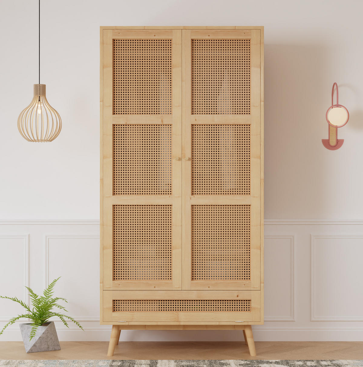 KLEIDERSCHRANK mit Kleiderstange & Rattan-Optik, 90/45/183 cm, Natur - Naturfarben, Holz (90/183/45cm) - Redom