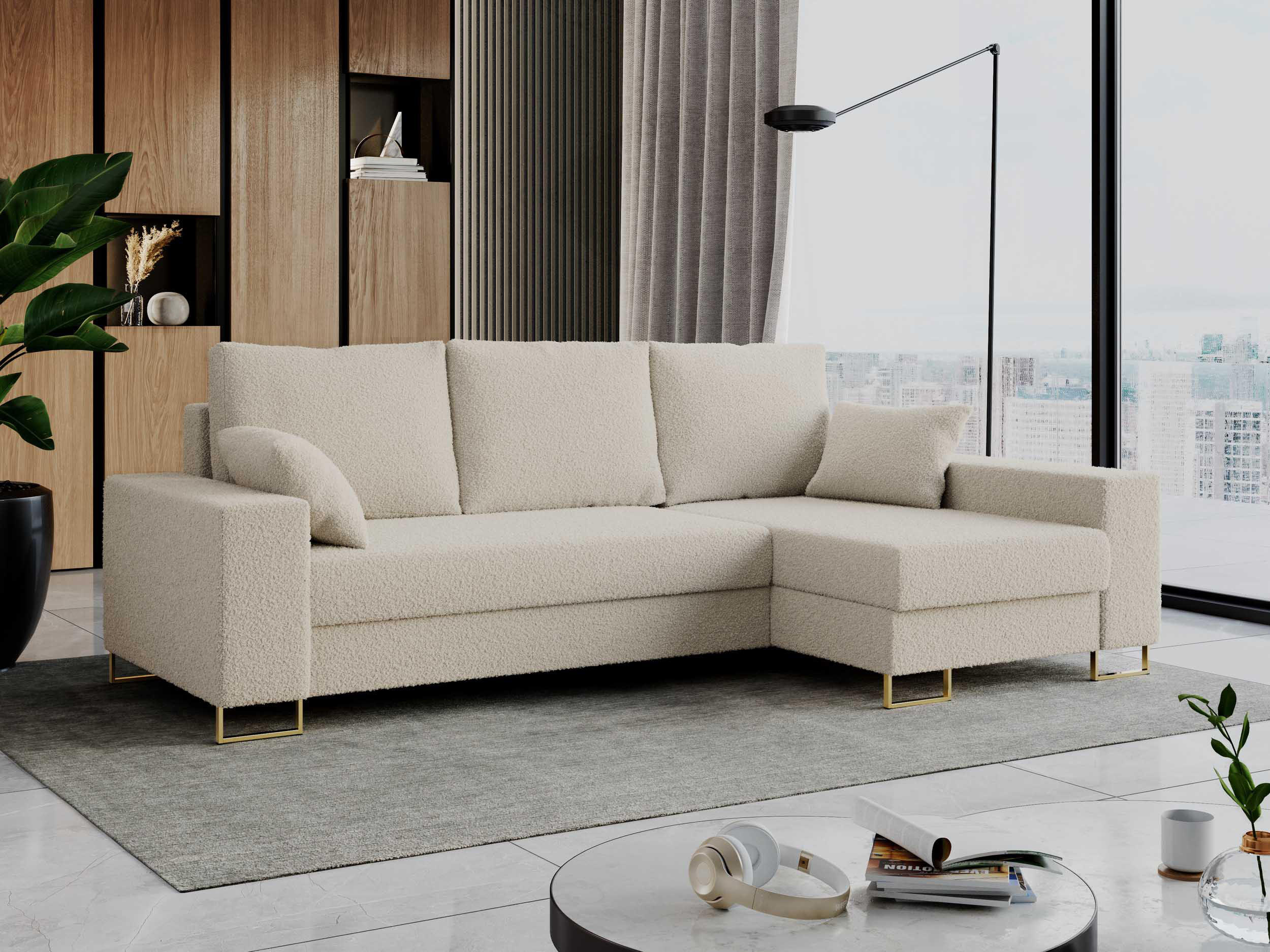 ECKSOFA Dorian Boucle Beige - Beige/Goldfarben, Textil/Metall (242/138cm) - MKS