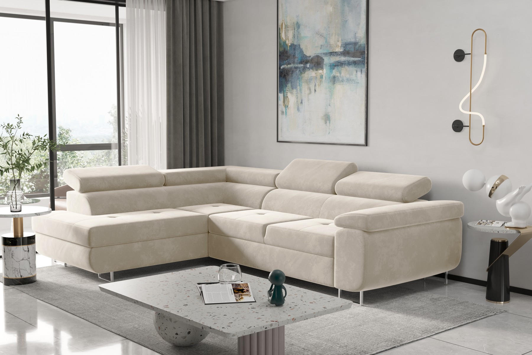ECKSOFA mit Schlaffunktion und Bettkasten ATOM Ecru Links - Ecru, Holz/Textil (202/275cm) - Kaiser Möbel