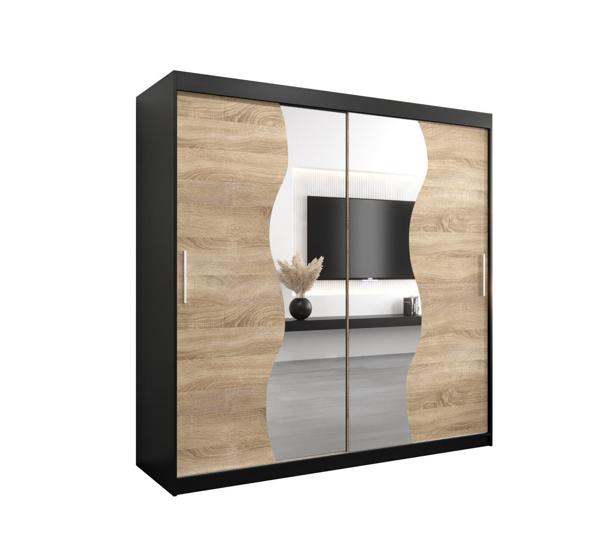 SCHWEBETÜRENSCHRANK 200/200/62 2-türig - Silberfarben/Schwarz, Holz/Kunststoff (200/200/62cm) - MÖBEL KRYSPOL