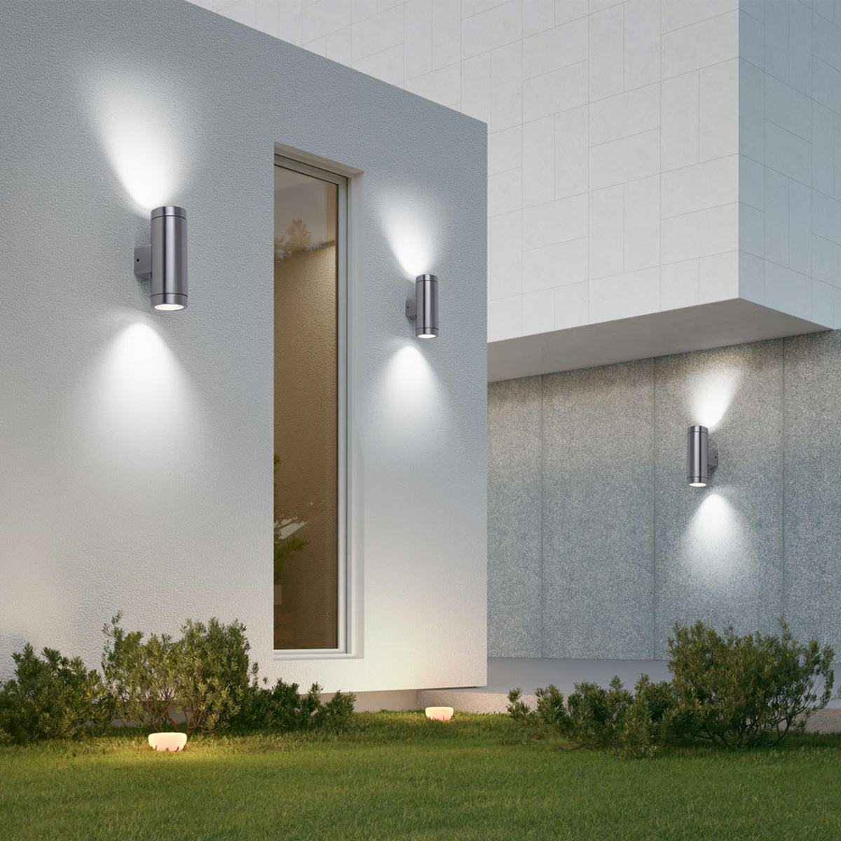 EDELSTAHL AUSSEN-WANDLEUCHTE Silber 3er Set - Silberfarben, Glas (7.6/20.7/10.5cm)