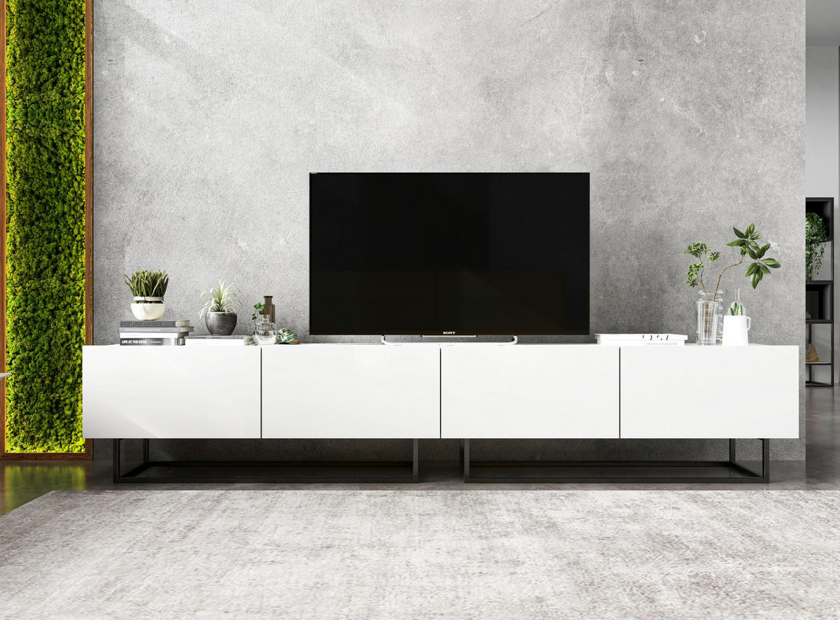 TV-SCHRANK Enjoy Weiß matt mit Metallrahmen 120 cm - Schwarz/Weiß, Holzwerkstoff/Metall (120/46/35cm) - Meble Lindner