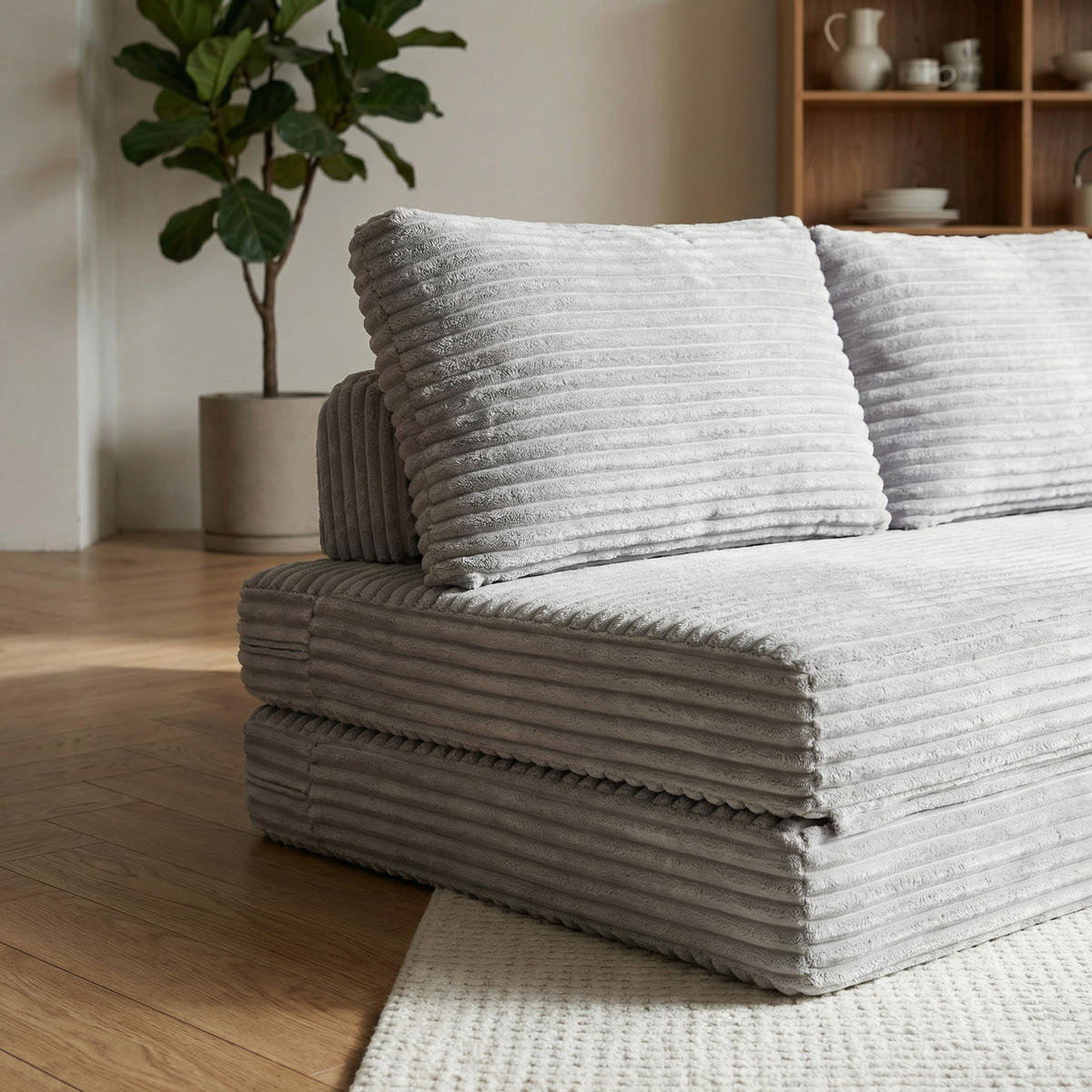SCHLAFSOFA in Cord Hellgrau - Hellgrau, Textil (140/85/100cm) - Oxeza