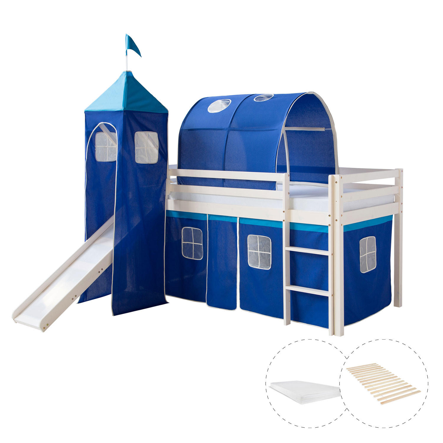 HOCHBETT 90/200 cm in Blau mit Lattenrost + Matratze - Blau/Weiß, Holz - Homestyle4u