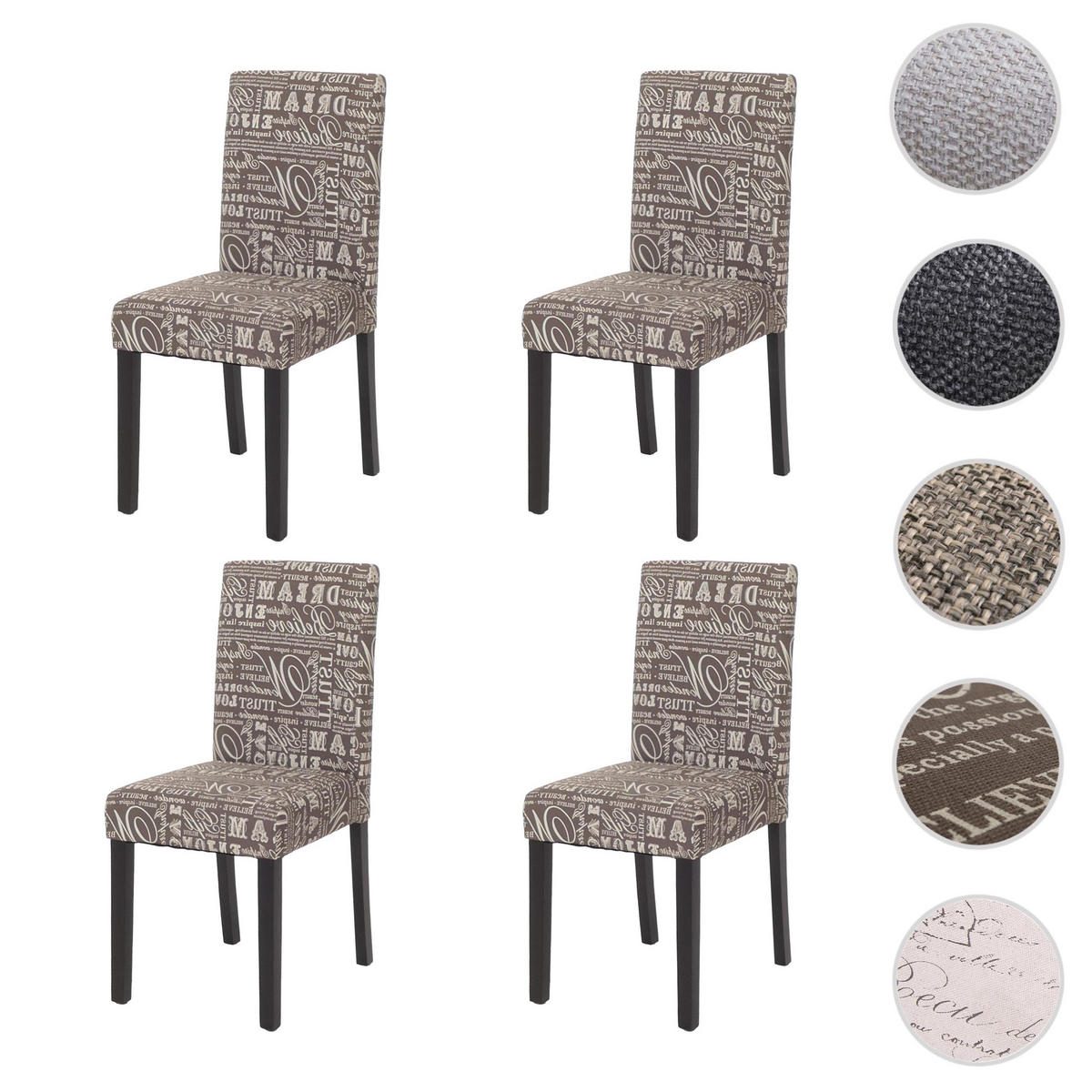 ESSZIMMERSTUHL 4er-Set klassisch und zeitlos 90x43x56cm Sitzhöhe 45cm Textil mit Schriftzug dunkle Beine Grau - Grau, Textil (43/90/56cm) - CHEFGASTRO