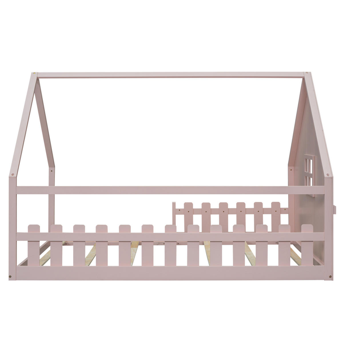 KINDERBETT 140/200 cm im Hausdesign mit Geländer aus Kiefer und MDF, Rosa - Rosa, Holzwerkstoff (140/200cm) - Redom