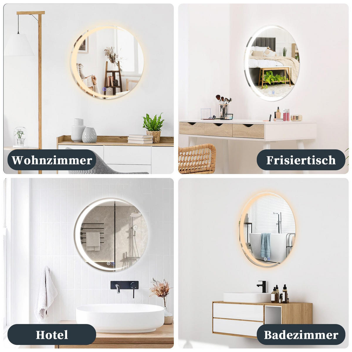BADEZIMMERSPIEGEL Redinger mit LED-Leuchte Ø60 cm - Weiß, Glas (60/2.4/60cm) - Nettlife