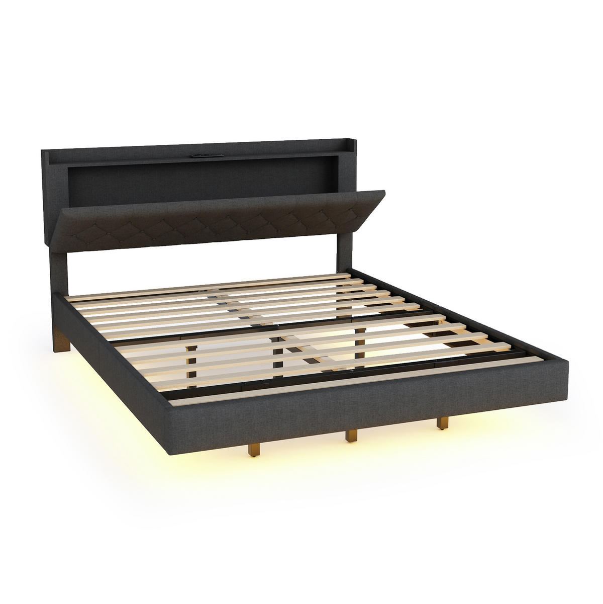 ČALOUNĚNÁ postel 160/200 cm šedá s LED osvětlením, USB a úložným prostorem - šedá, textil (160/200cm) - BEAOK