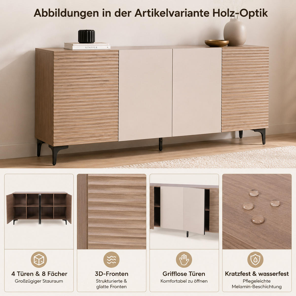 SIDEBOARD Walnuss Dekor - Walnussfarben, Holz (160/80/42cm) - MCW