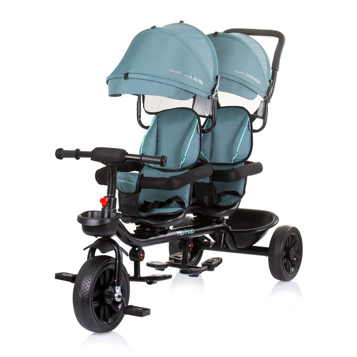 GESCHWISTERDREIRAD Hip Hop türkis Schiebegriff, Sitze 360° drehbar, Gurte - Türkis, Metall (131/49/95cm) - Babyshoppen