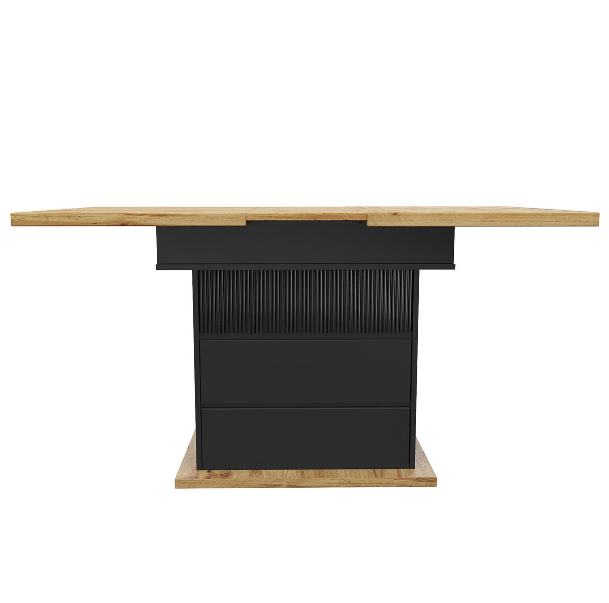 JEDÁLENSKÝ stôl 110-140/80/75 cm, MDF/kov, čierna/prírodná, rozkladací s úložným priestorom - čierna, kompozitné drevo (110/80/75cm) - BEAOK