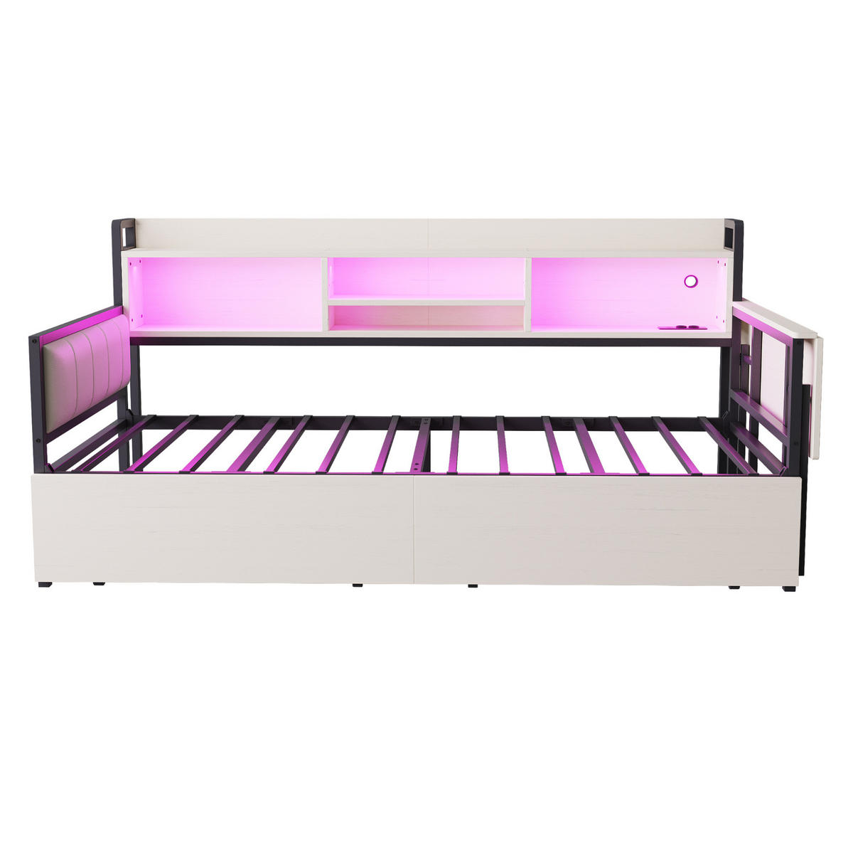 BETT 90/200 cm mit LED-Beleuchtung und Schreibtisch Weiß - Weiß, Metall (90/200cm) - OKWISH