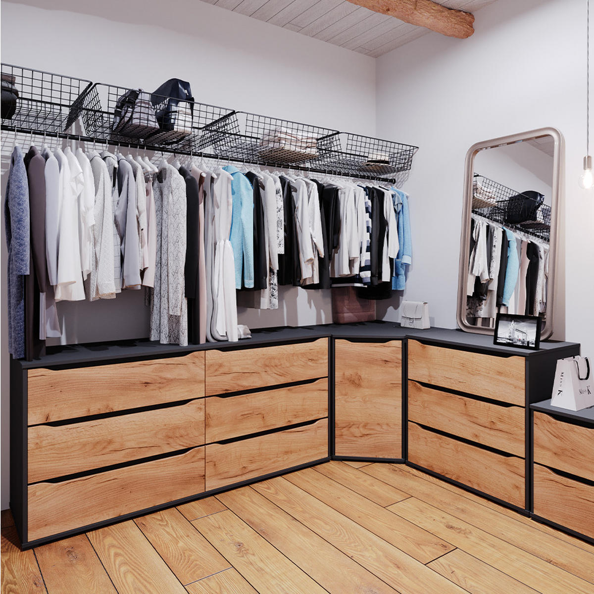 KOMMODE Ruben Goldkraft Eiche/Anthrazit 48 x 77.6 cm mit Schubladen - Anthrazit/Eiche Wotan, Holzwerkstoff (48/77.6/160cm) - Vicco