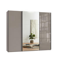 SKŘÍŇ S POSUVNÝMI DVEŘMI, 3dveřová, 250 × 216 × 65 cm (Š×V×H), v pískově šedé barvě se skleněnou přední stranou, s jedněmi zrcadlovými dveřmi / 22034 - písková barva/barva dubu, kov/kompozitní dřevo (250/216/65cm) - luma-home