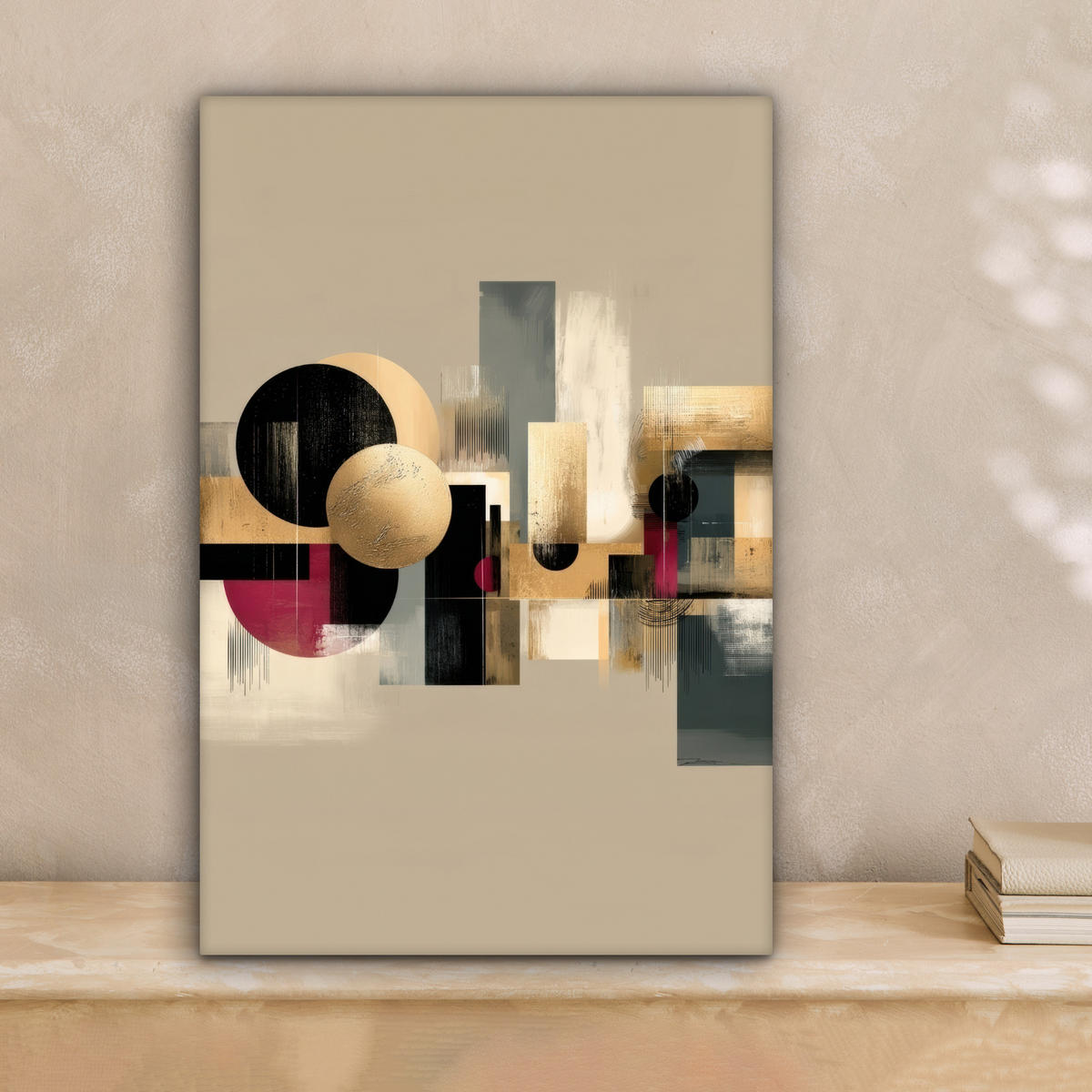 LEINWANDBILD Abstrakt - Formen - Beige - Texturen Deko Wohnzimmer 20x30 cm - Beige, Textil (20/30cm) - MuchoWow