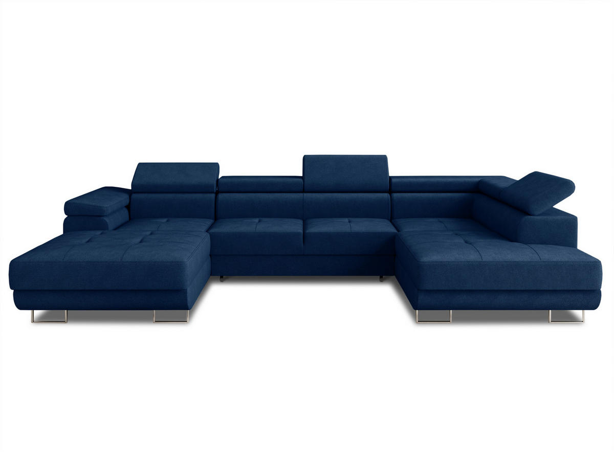 WOHNLANDSCHAFT Caris U, Seite: Links - Blau, Holz/Textil (348/90/205cm) - Sofnet