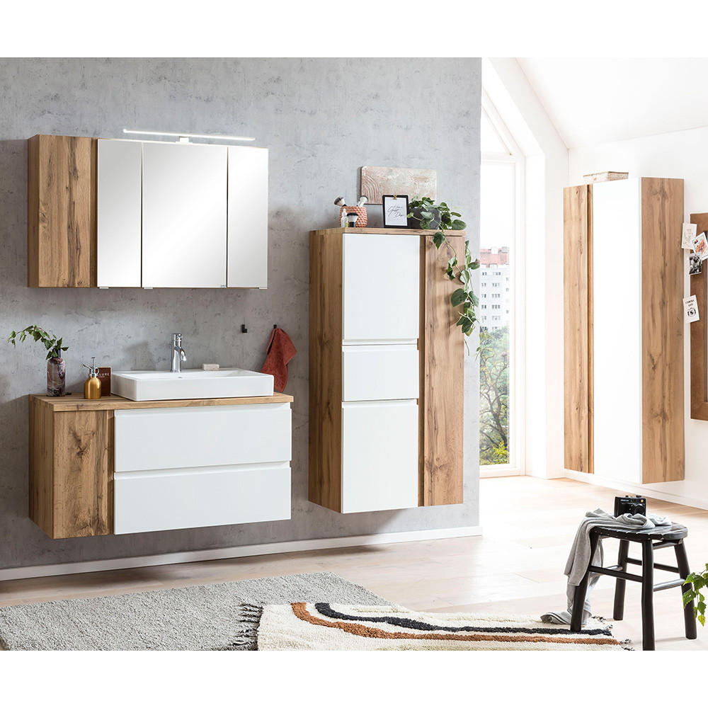 BADMÖBEL-SET 4-TLG. Vasto-03 - Weiß, Holzwerkstoff (185/200/47cm) - Lomado