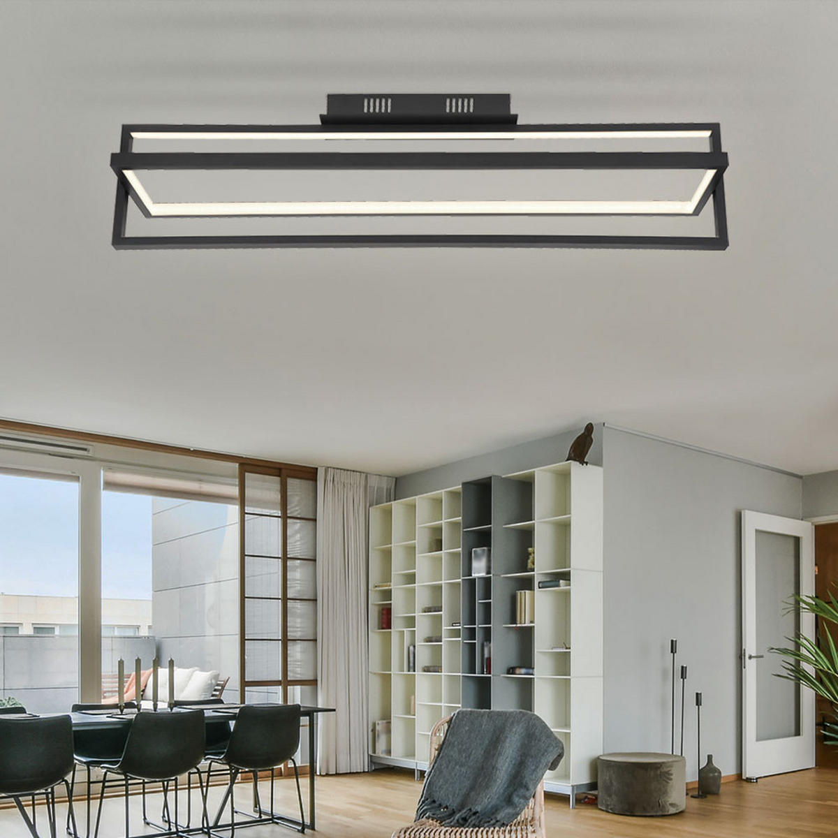 LED DECKENLEUCHTE Schwarz Metall - Schwarz, Metall (82/18/21.5cm) - Globo Lighting
