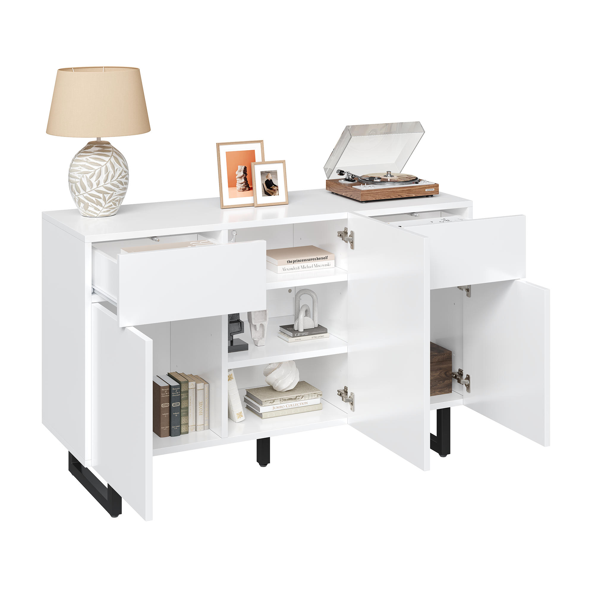 SIDEBOARD in Weiß Kommode modern, großer Stauraum, Schubladen+Türen, Metallbeine, Esszimmer/Wohnzimmer, B120/T40.5/H75cm - Schwarz/Weiß, Holzwerkstoff/Metall (120/75/40.5cm) - STILVORA