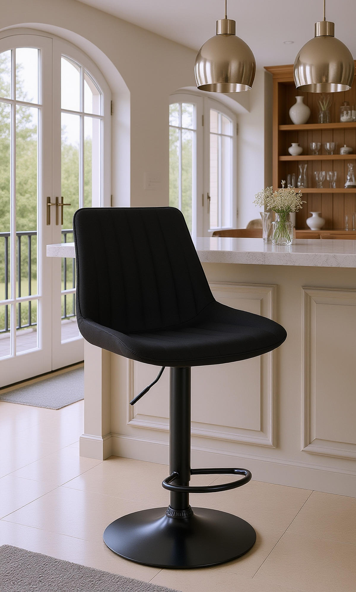 BARHOCKER Tolor Stoff schwarz schwarz - Schwarz, Textil/Metall (49.5/112/50cm) - TPFLiving