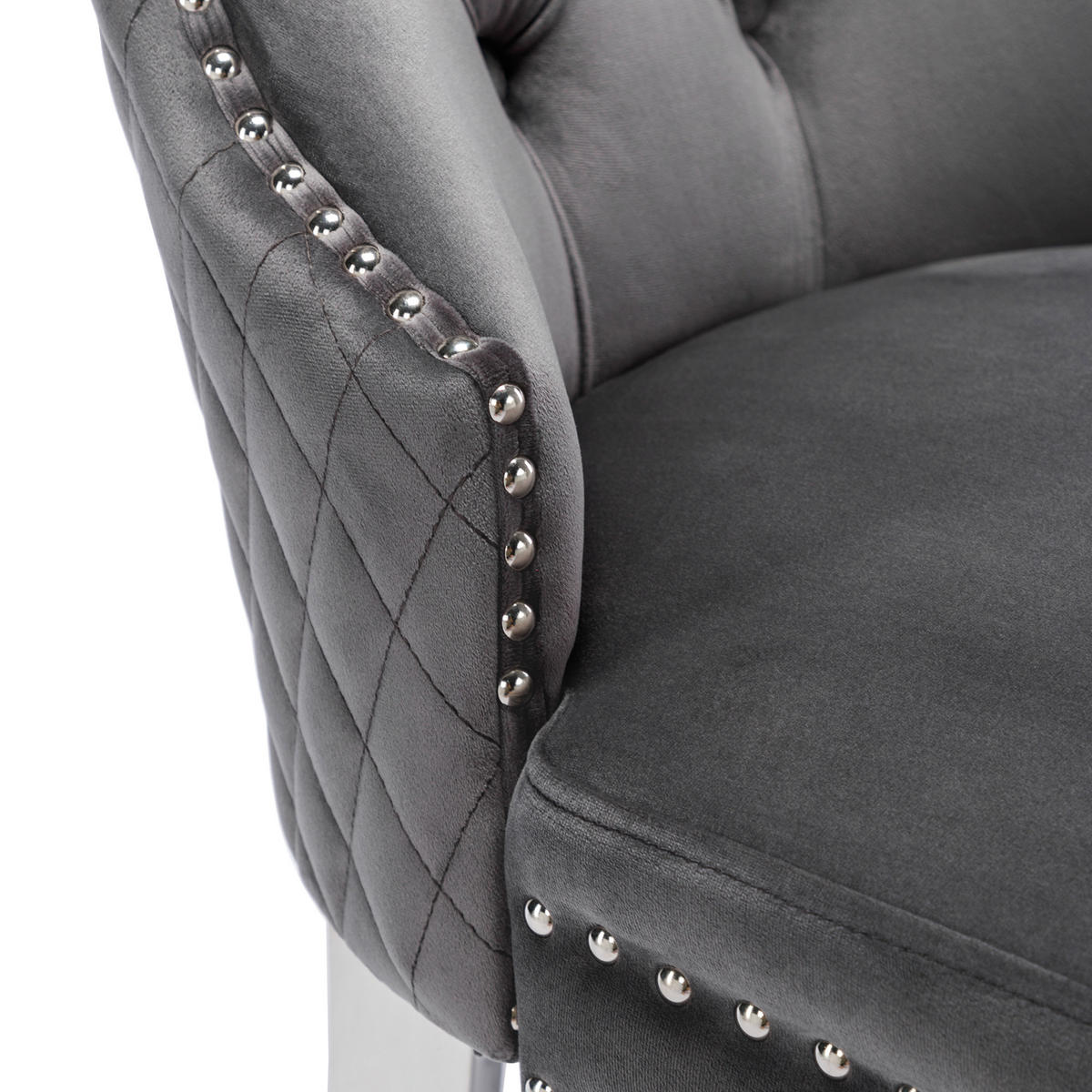 ESSZIMMERSTUHL 2-Tlg Samt Grau, Nagelkopf, Metall Beine - Grau, Textil (53/94.5/62.5cm) - FLIEKS