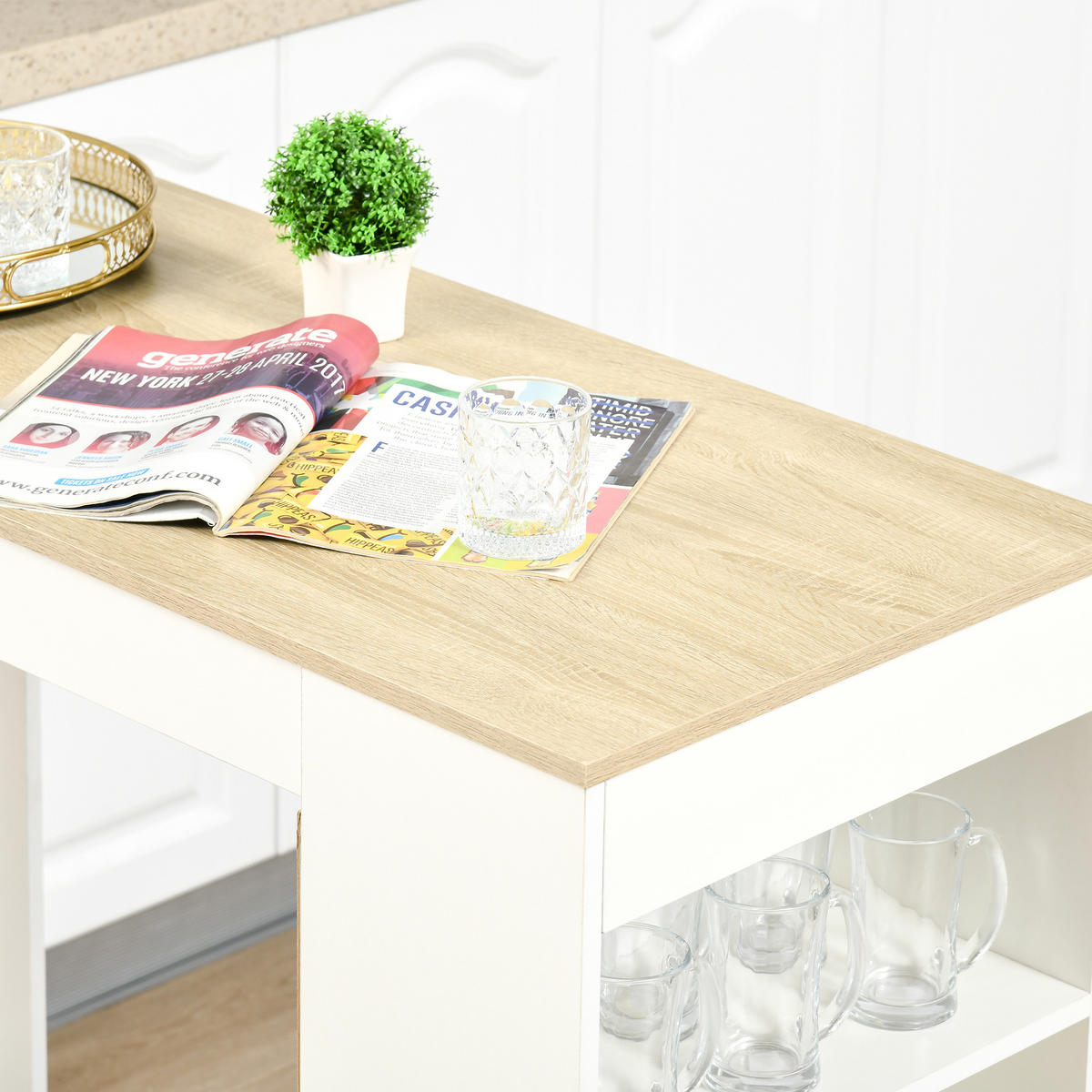 BARTISCH DE-14795 4 offene Ablagen Weiß/Naturholz - Naturfarben, Holzwerkstoff (115/50/102.7cm) - ComfortXL