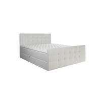 BOXBETT Paris Weißes Kunstleder 160x200 cm Bettkasten + Topper - Weiß, Leder/Holz (160/200cm) - Comfortic