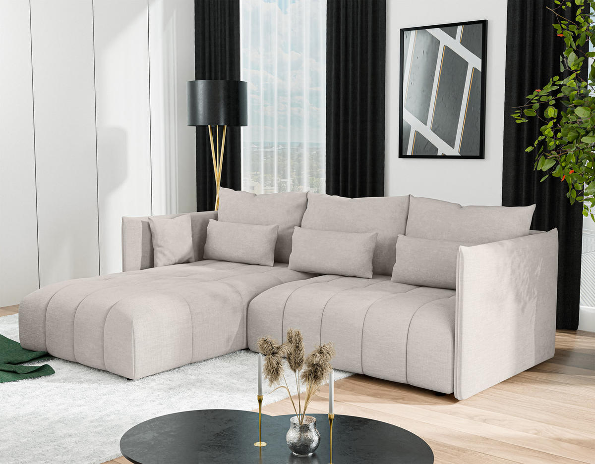 ECKSOFA L Form Gaziante Beige 245/182/83 cm – mit Bettkasten - Beige/Schwarz, Kunststoff/Textil (245/182cm) - AX Living