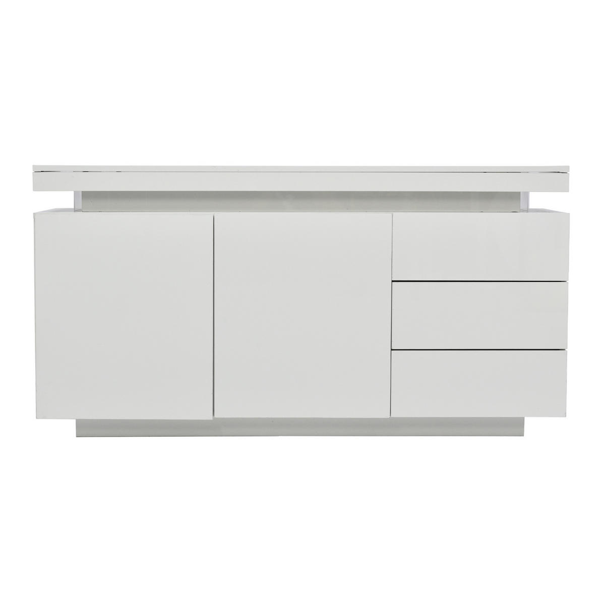 SIDEBOARD aus Spanplatte 140x35x72,5 cm Weiß mit LED-Beleuchtung, 2 Türen und 3 Schubladen - Weiß, Holzwerkstoff (140/72/38cm) - IVMEU