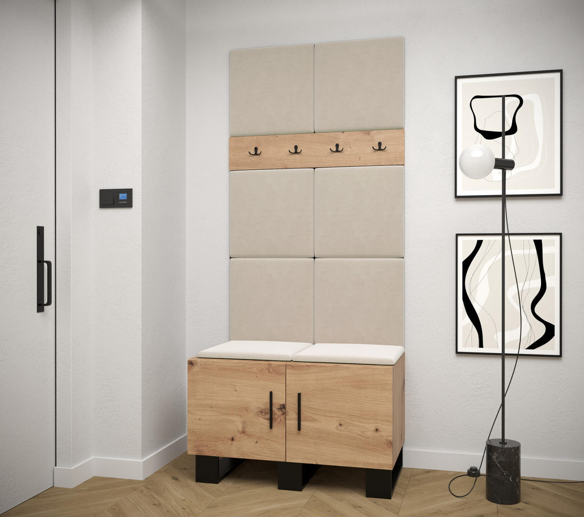 GARDEROBEN-SET 196/84/45,6 - Creme/Schwarz, Holz/Kunststoff (84/196/45.6cm) - Abiks Möbel