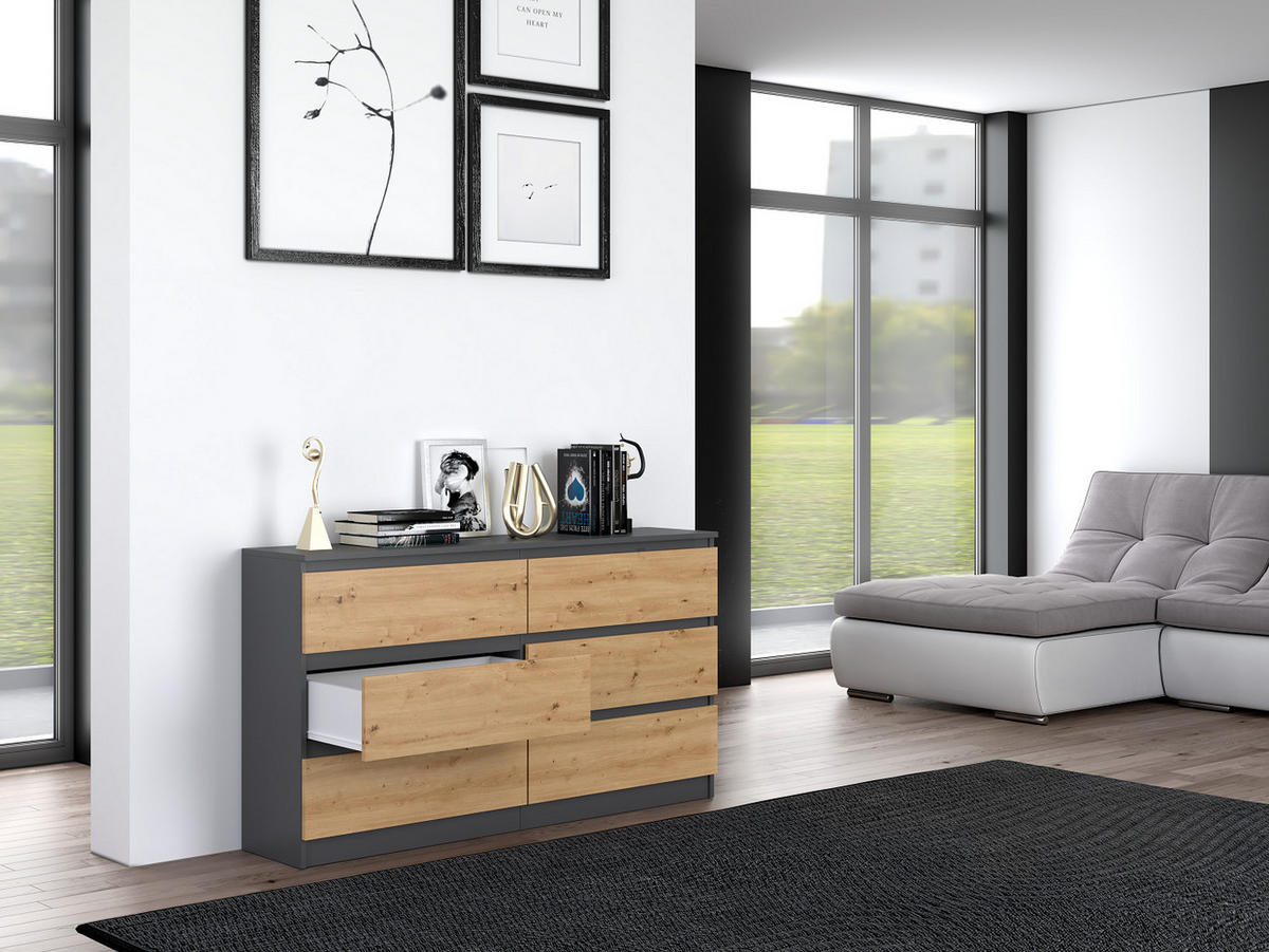 KOMMODE MALWA M6 140 - ANTHRAZIT / EICHE ARTISAN - Anthrazit/Eiche Artisan, Holzwerkstoff (138/75/40cm) - CDF