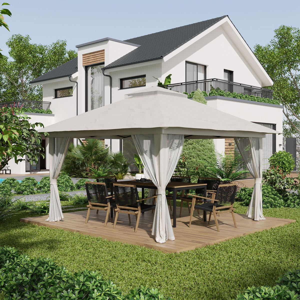 FALTPAVILLON, Beige, Polyesterstoff - Creme, Kunststoff (392/283/392cm) - Outsunny