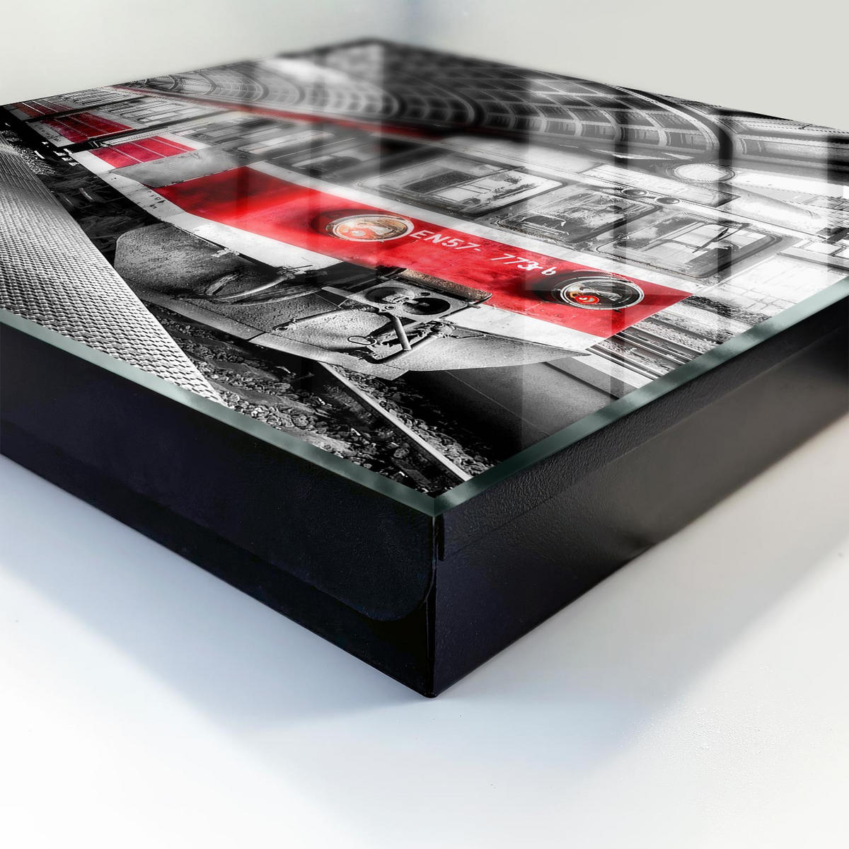 SCHLÜSSELBOX Schwarz 30x30 cm- Türöffnung nach rechts - Eisenbahnsymmetrie - Schwarz, Metall (30/30/5cm) - TULUP
