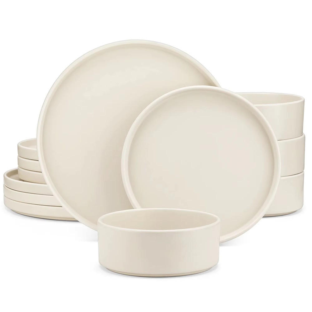 KOMBISERVICE 24-teilig Steinzeug Geschirrset für 8 Personen - Beige, Keramik (26.6/1.8/26.6cm) - Kaket