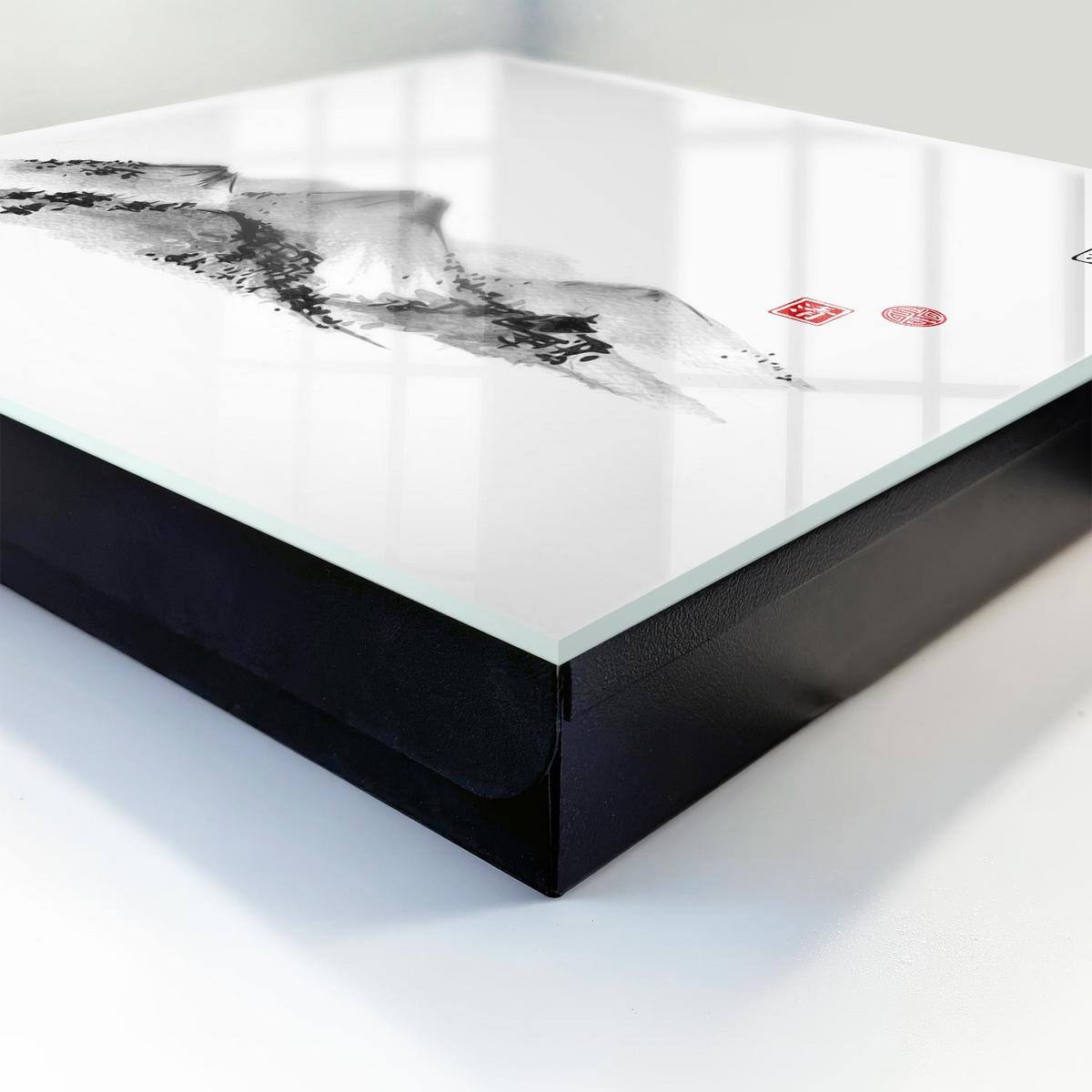 SCHLÜSSELBOX Schwarz 30x30 cm- Türöffnung nach rechts - Japanische Berge - Weiß, Metall (30/30/5cm) - TULUP