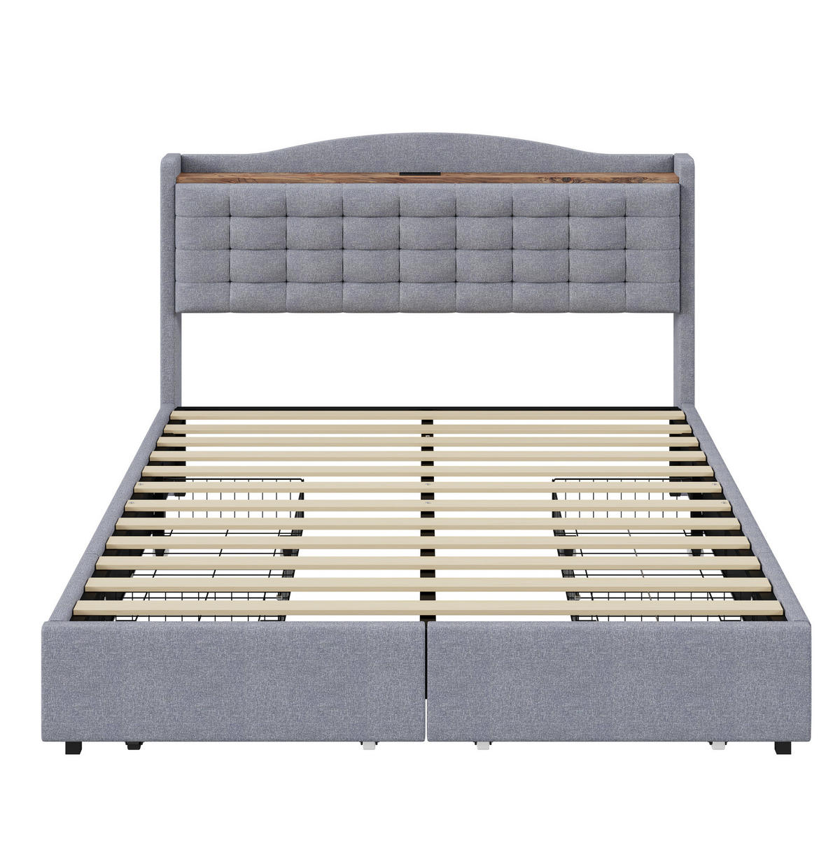 POLSTERBETT 140/200 cm mit 4 Schubladen und USB-Anschluss, grau - Grau, Textil (140/200cm) - BEAOK