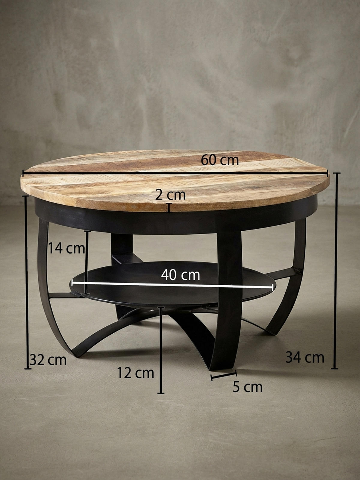 COUCHTISCH in Braun/Schwarz, Industrieller Stil, aus Recyceltem Mango-Massivholz - Schwarz, Holz/Metall (60/60/34cm) - KADIMA DESIGN